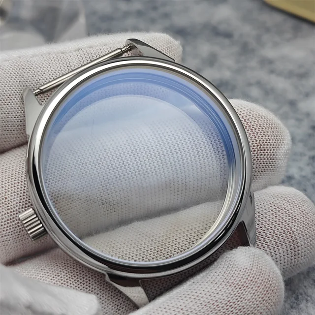 42MM etui na zegarek dla ETA6497 Seagull ST36 ruch polerowane przezroczyste dno obudowa wodoodporne akcesoria do zegarków ze stali nierdzewnej