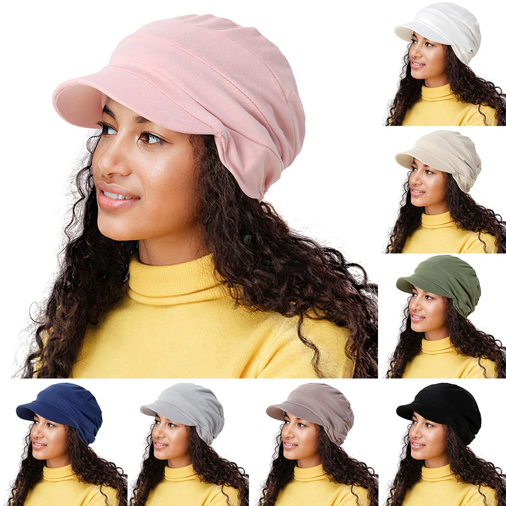 

New Fashion Hat Women Solid Casual Peaked Cap India Hat Muslim Ruffle Cancer Chemo Hat Beanie Scarf Turban Bonnet Head Wrap Cap