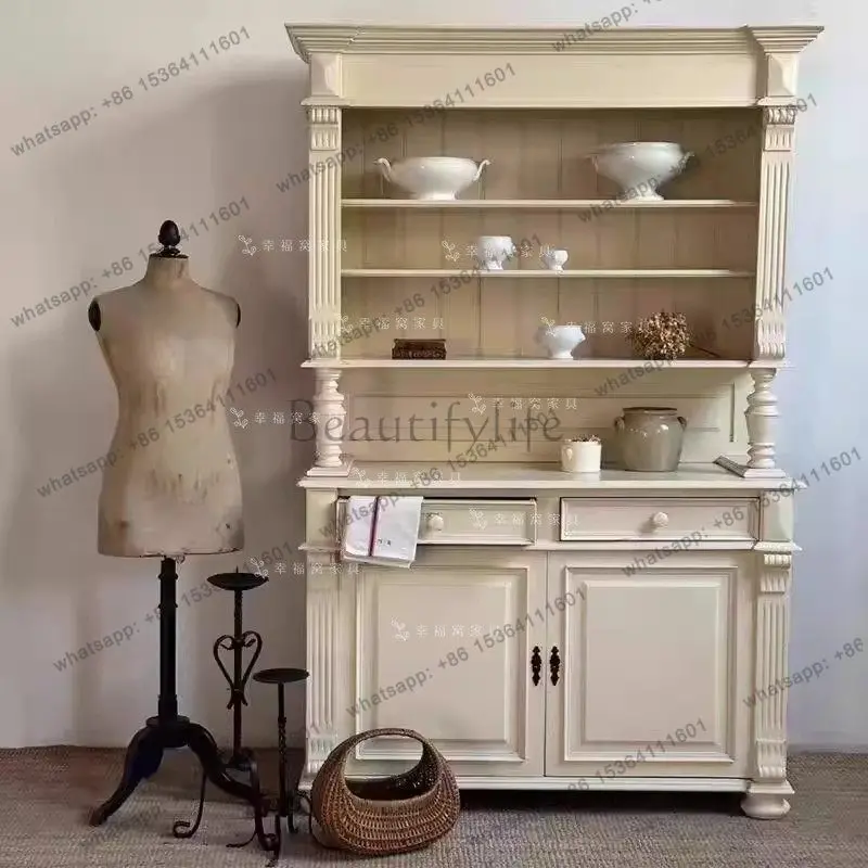 French medieval cream style solid wood dining side locker living room open display American locker