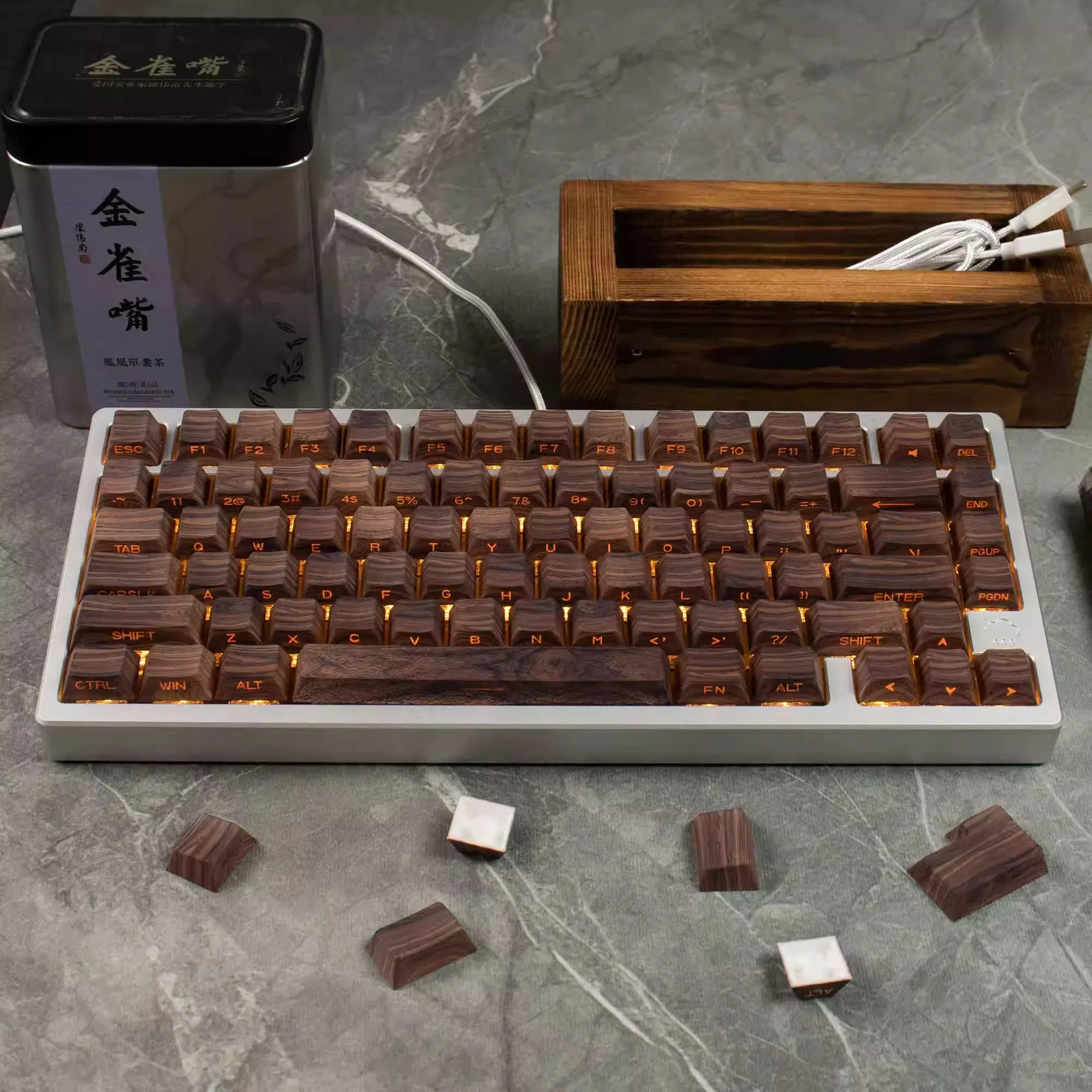 Wooden texture keycaps 136 Keys Cherry Profile 5 Side Dye-Sub PBT Side Print Backlit Keycaps For Cherry MX Mechanical Keyboard