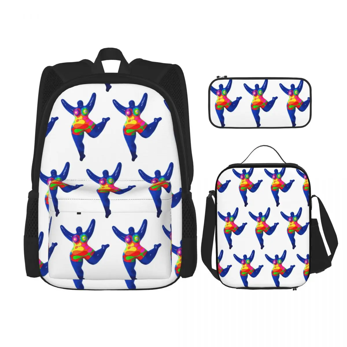 

Blue Nana Biriney Tribute To Niki De Saint Phalle Backpacks Bookbag School Bags Rucksack Lunch Bag Pen Bag Three-Piece Set