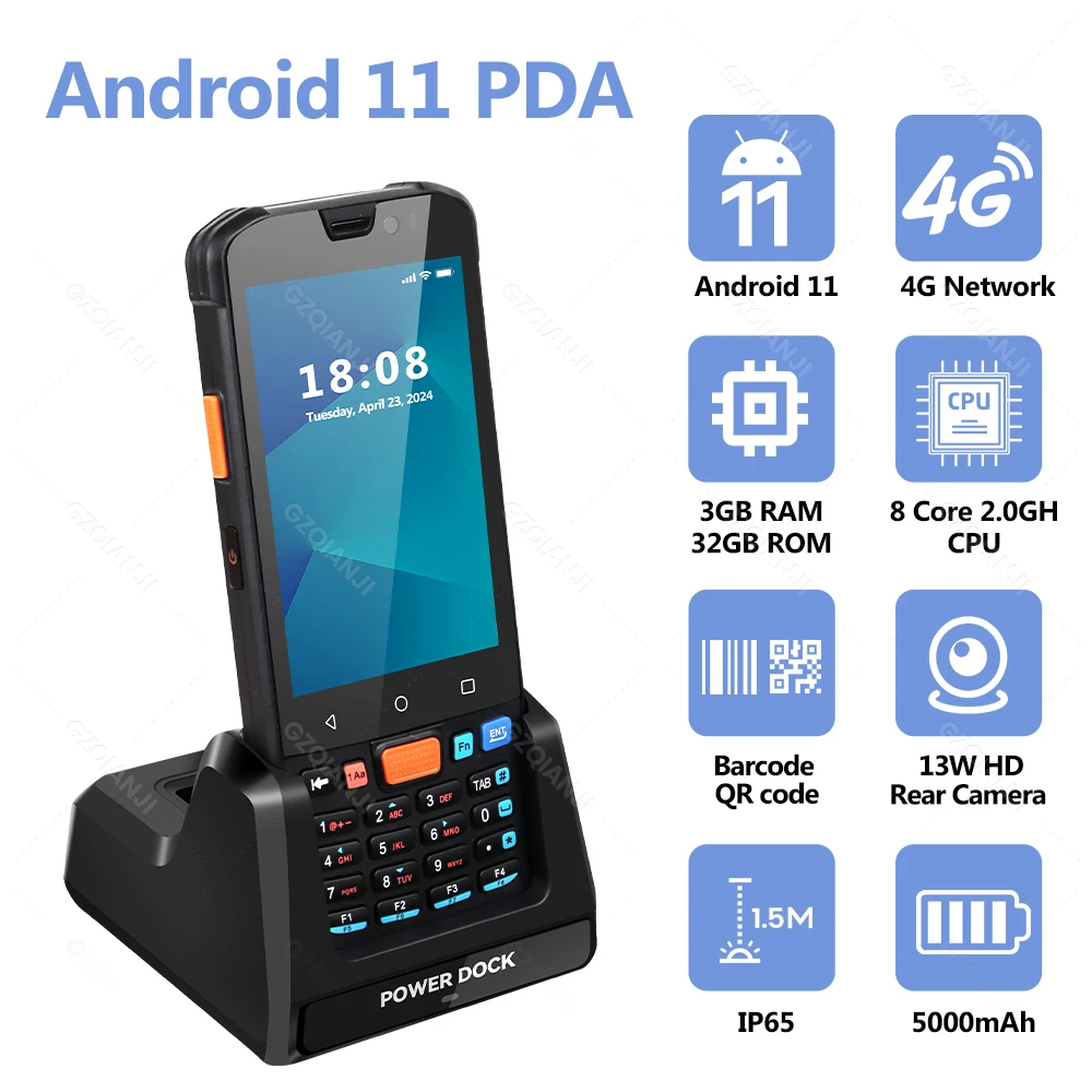 Android 11 PDA Data Collector Wireless Wifi Terminal with 1D 2D QR barcode Scanner 3G32G with Charger 4G Device for Warehouse