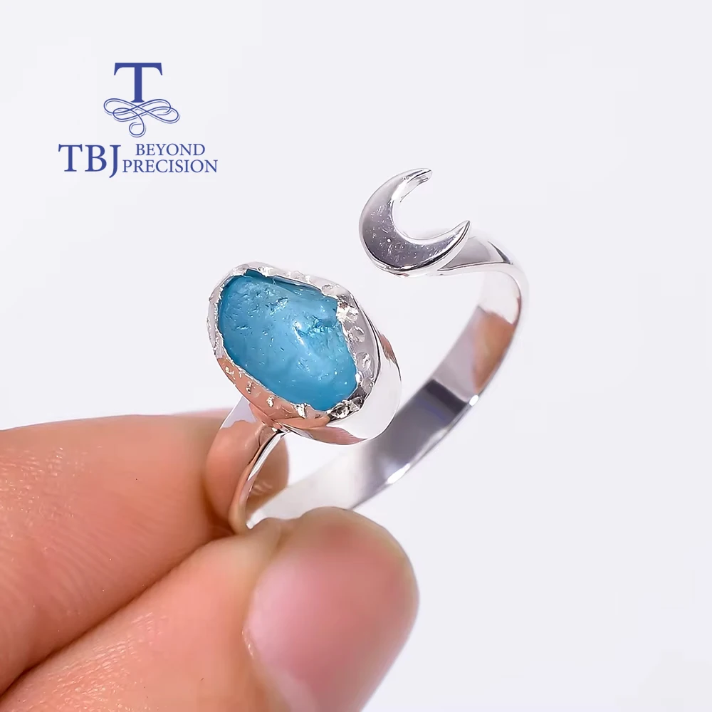 Neuer Mond-Design, handgefertigter Ring, Amethyst-Edelstein, rauer natürlicher Apatit, feiner Schmuck, 925er Sterlingsilber für Mädchen