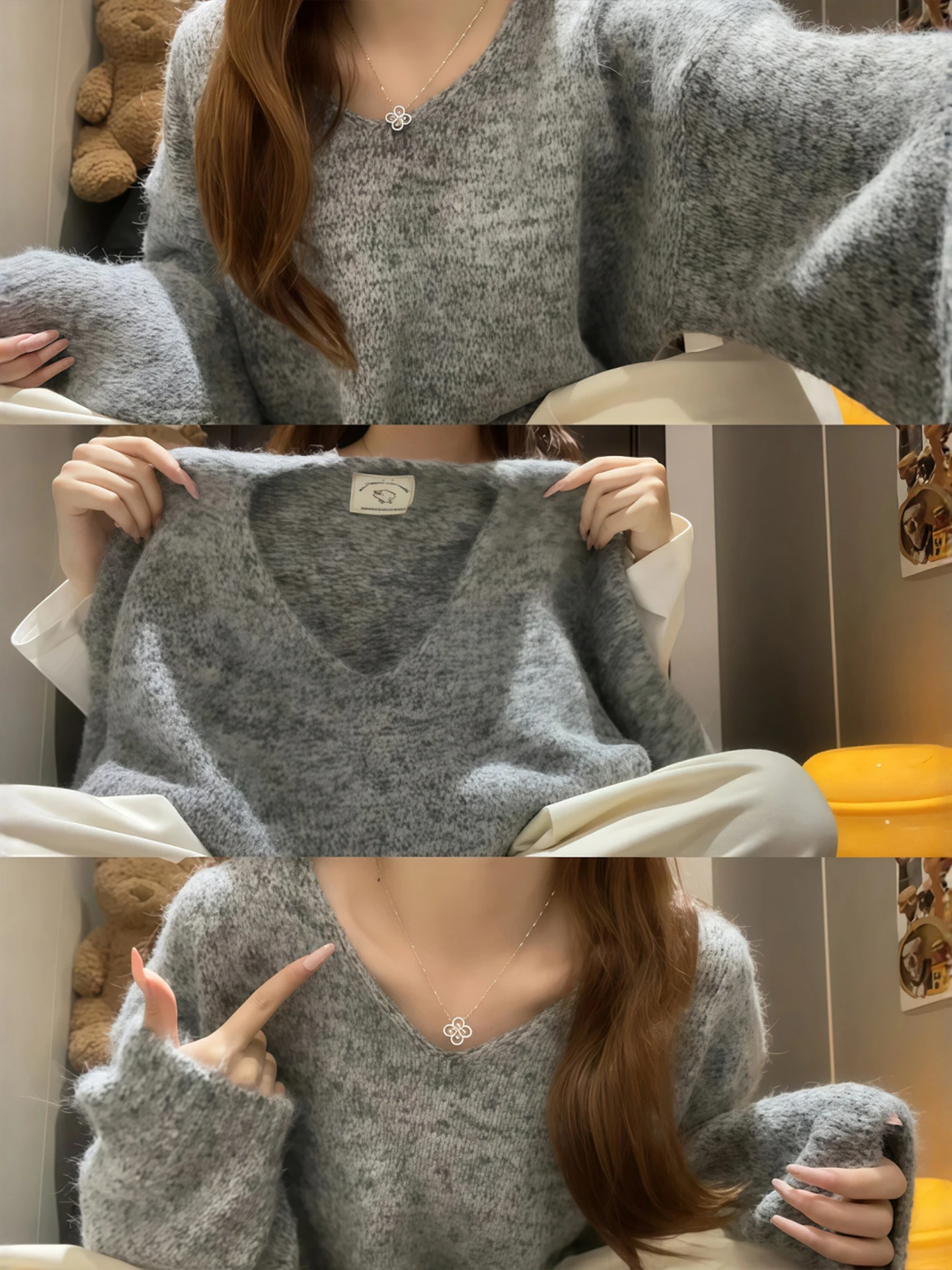 

Soft ey V-Ne Camere Knitwear Top Women's Autumn Winter Outerwear Inner Match Small Size Chinese Sle Regular Fit Sweater