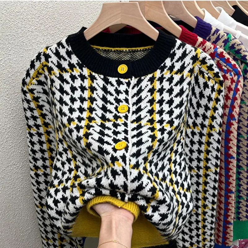 Autumn and winter sweater foreign cardigans unique top design sense niche retro knit bottom cardigan for women