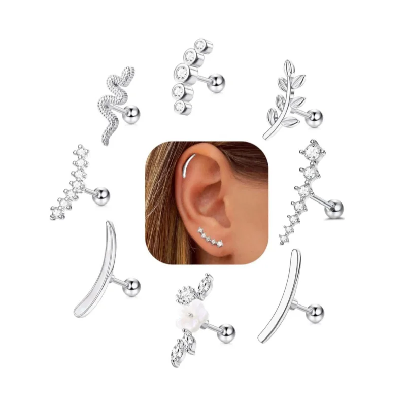 1Pc 16G Stainless Steel Screw Back Stud Earrings for Women Men, Fashion Cubic Zerconia Cartilage Conch Helix Ear Piercing Jewels image 2