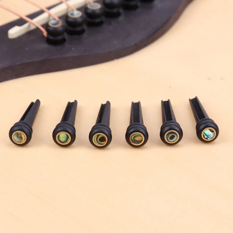 6pcs Guitar Bridge End Pin Nut for Acoustic Guitar Black Ebony Shell Ebony String Cone Inlaid with Shell To Fix The String