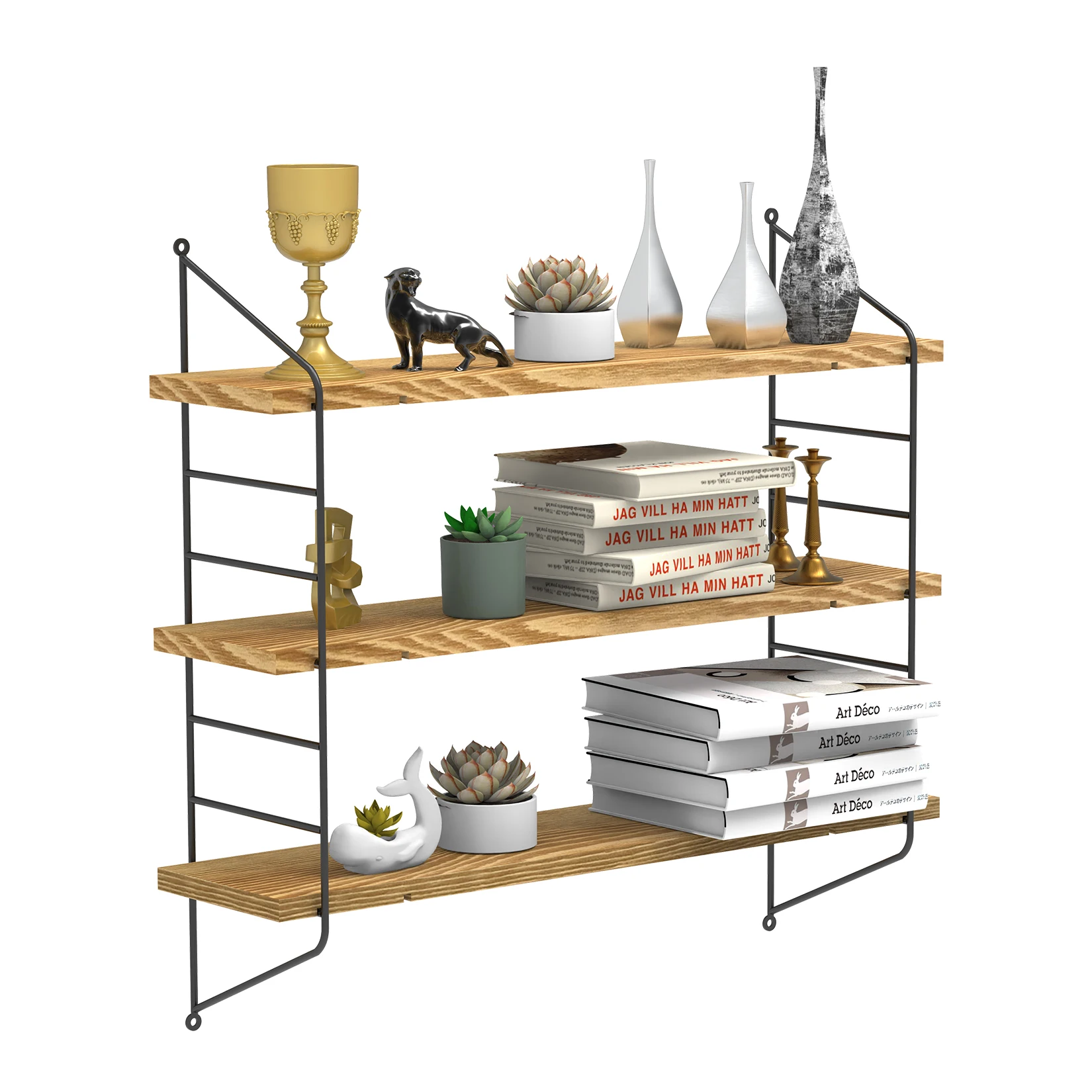 3 Tier Rustic Floating Wall Shelf Unit Kitchen Plant Wall Storage Display Shelf Bookshelf