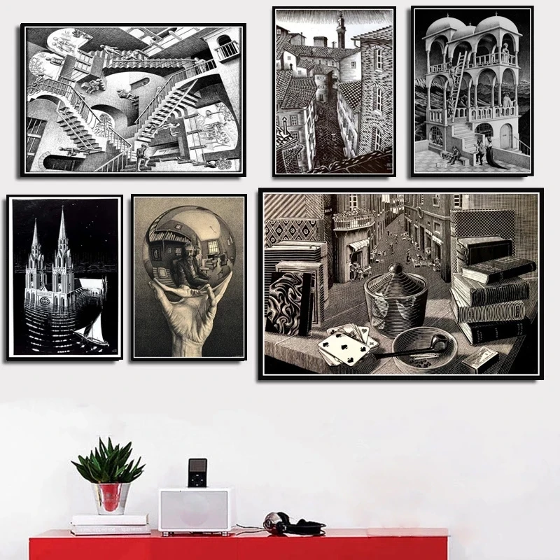 Abstrakte Escher Surreal Geometrische Kunstwerk Kunst Leinwand Malerei Poster und Drucke Wand Kunst Bilder für Wohnkultur Cuadros