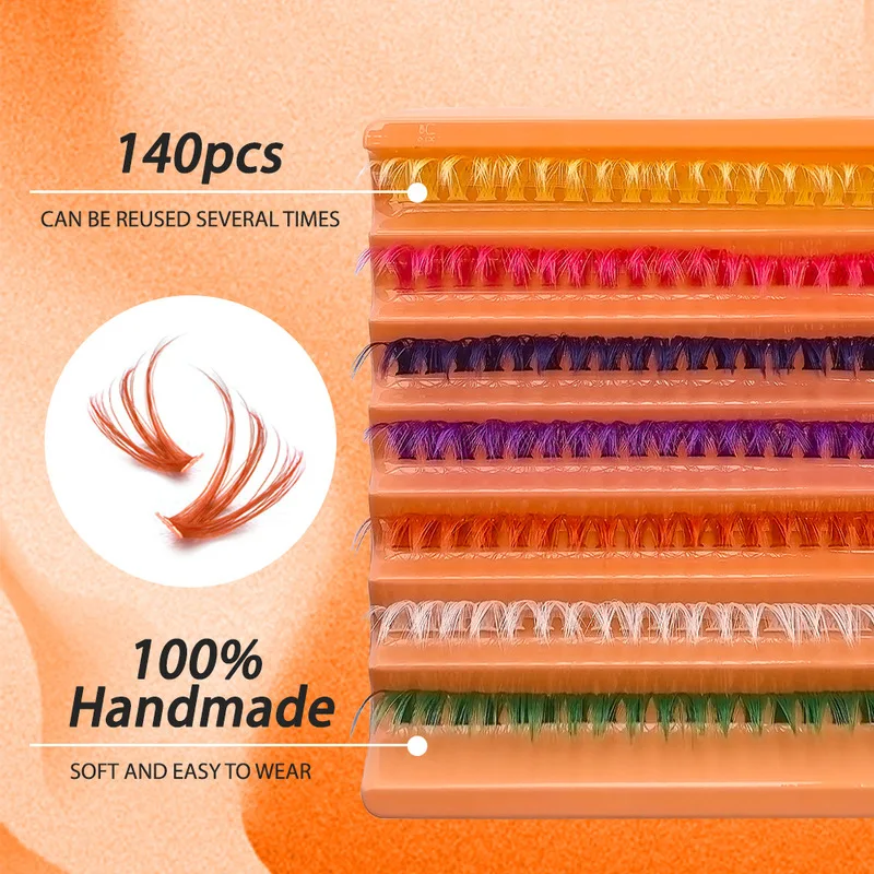 Colorful Fluorescent Mixed Color Single Cluster Heat Melted Natural Soft DIY Eyelash Extensions for Cosplay