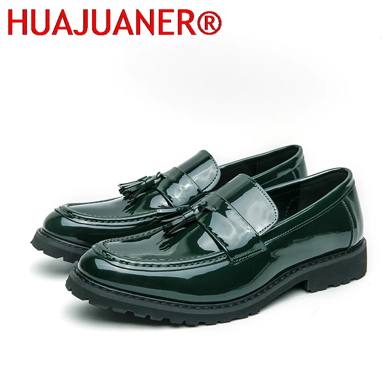 

Мужские лоферы больших размеров, 2026, лакированная кожа на толстой подошве с кисточками, глянцевая деловая кожаная обувь без шнуровки, новая мужская обувь