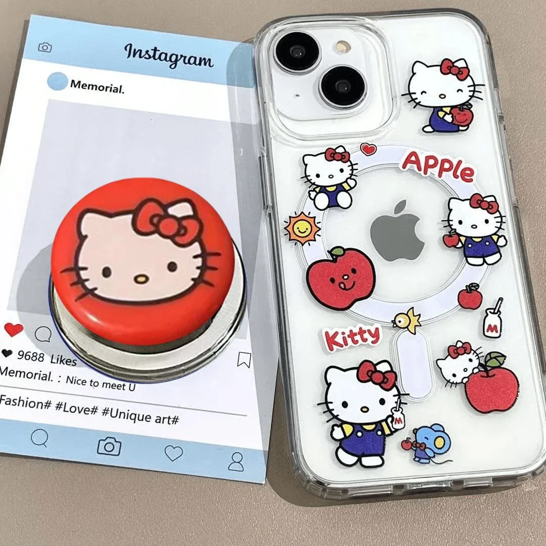 Koreanischen Stil Nette Hallo Kitty Magnetische Halterung Für MagSafe Telefon Fall Für Samsung Galaxy S25 S24 Ultra S22 S23 S25 plus Ultra 5G