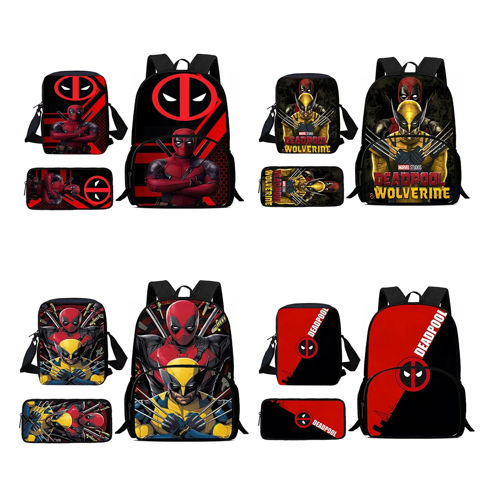 Child Superhero Deadpools Backpacks Shoulder Bag Pencil Case Pupil Large Capacity School Bags for Boys Girls Best Gift