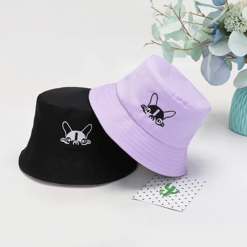 Unisex Bucket Hat Letter Embroidery Women Double-Sided Bob Hip Hop Pink Hats Four Season Panama Beach Fishing Sun Cap Sombreros