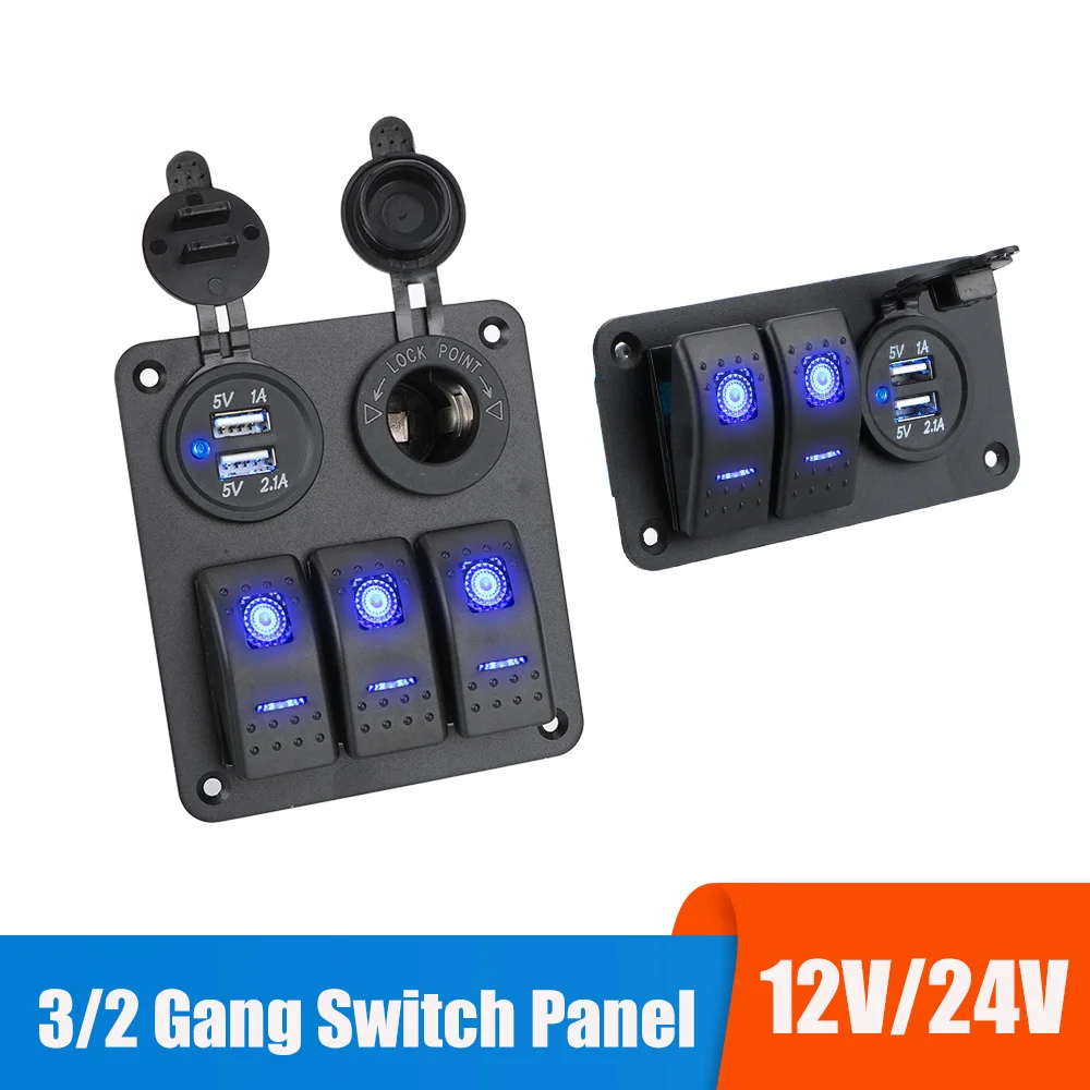 

12V 24V 2/3 Button Light Toggle Switch Panel Circuit Breaker Power Adapter Splitter For Marine Boat RV Truck Trailer Accessories