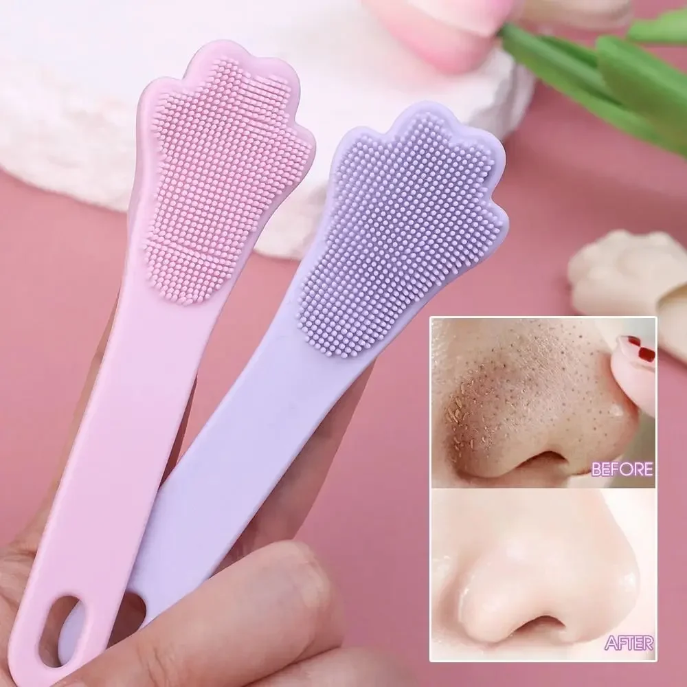 1pc Soft Bristle Cat Claw Shaped Face Cleansing Brush-Long-Handled Finger Cuff Cleansing Brush, Nose&Facial Pore Cleansing Brush