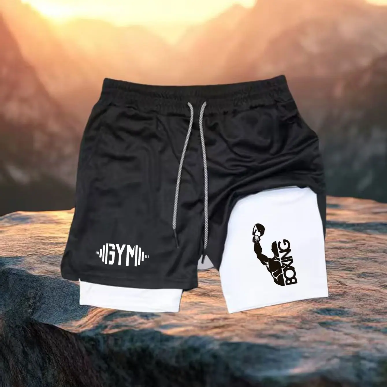 

Мужские шорты для бега, быстросохнущие, черные, двойной слой, новые спортивные шорты для тренировок, бодибилдинга и фитнеса.