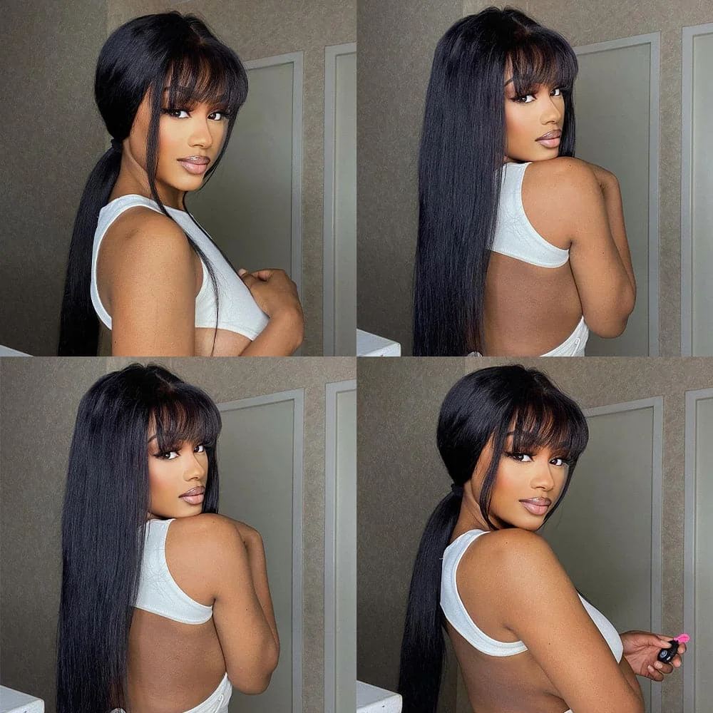 Straight Wigs with Bangs Human Hair Wigs None Lace Front Wigs Brazilian Virgin Hair Glueless Machine Made Wig