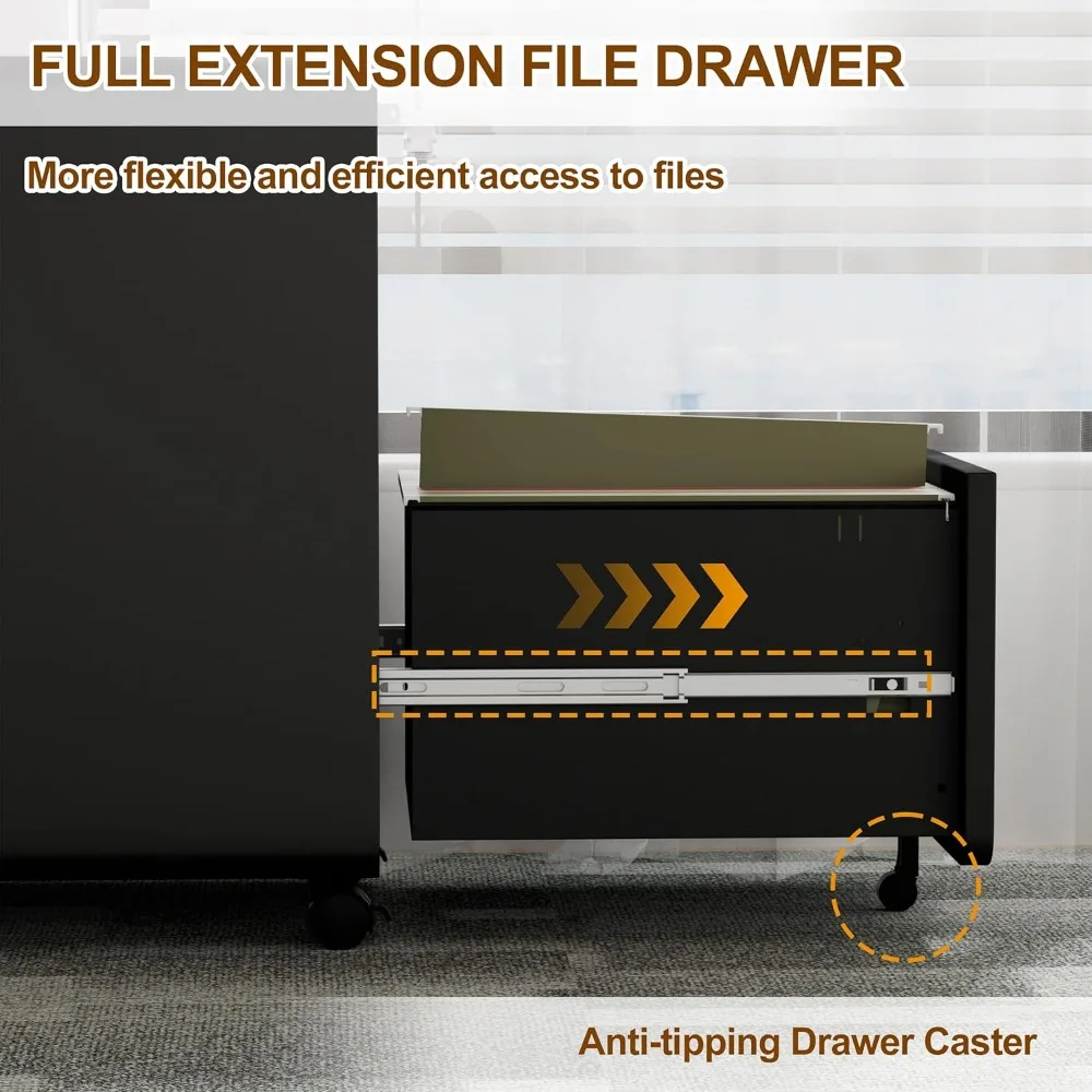 Secure Mobile Metal File Cabinet with 4 Keys, 3-Drawer Lockable Storage for Home Office, Under Desk, Pre-Assembled