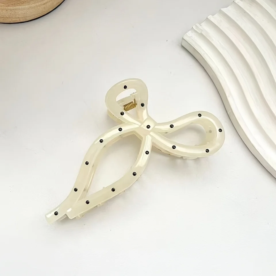 5-Piece Set of White Polka Dot Bow-Shaped Hair Clips, Gentle and Simple Hair Clips for Updos at the Back of the Head, Suitable for Daily Commuting, High-End and Elegant Hair Accessories, Great Gift Items