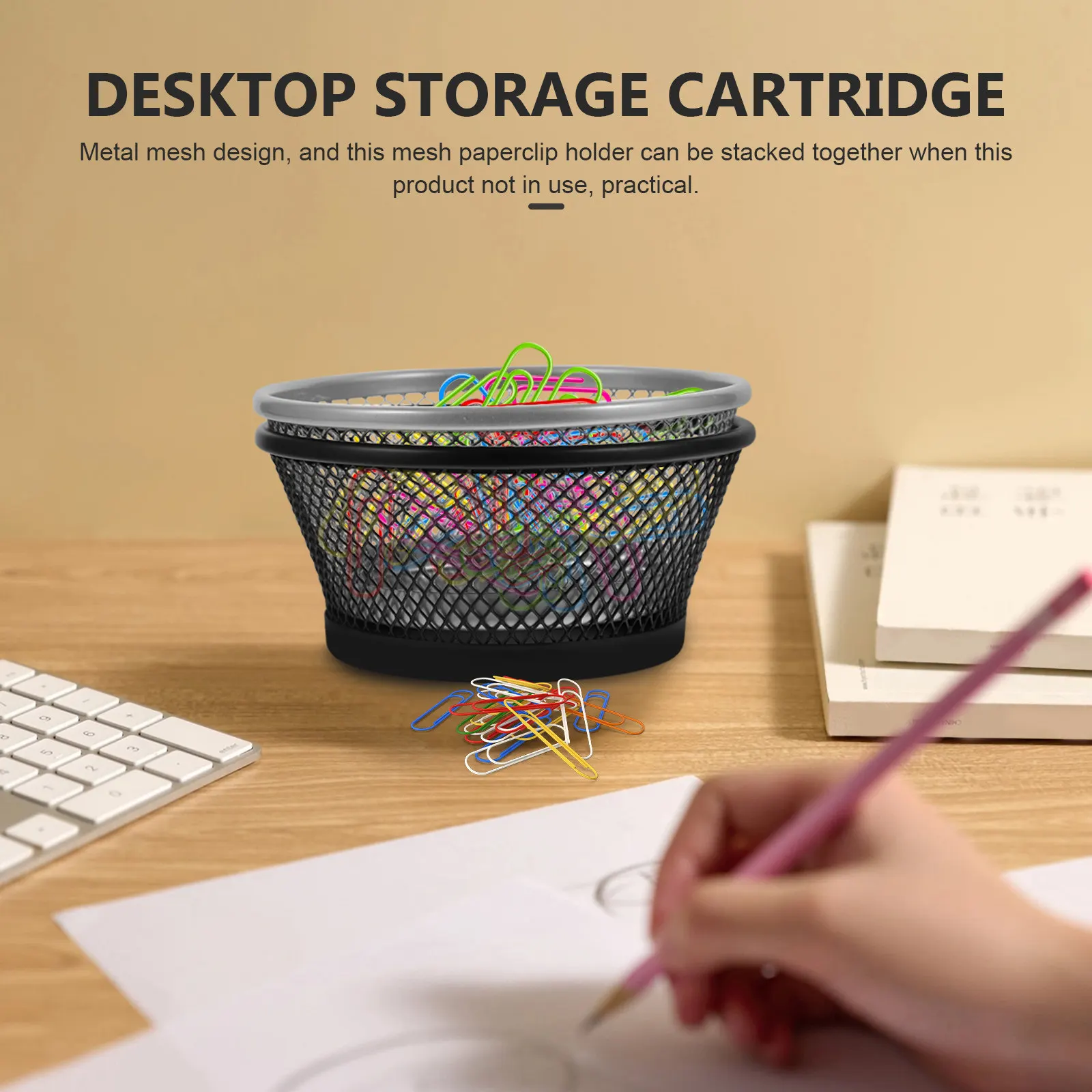 2Pcs Paper Clip Holder Mesh Container Metal Storage Box Desktop Organizer for Office Supplies School Study Items