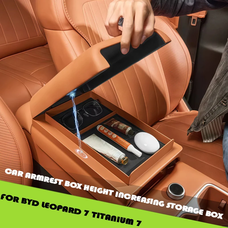 Car Armrest Box Height Increasing Storage Box Fit for BYD Leopard 7 Titanium 7 Modified Car Armrest Box Leather Protective Cover