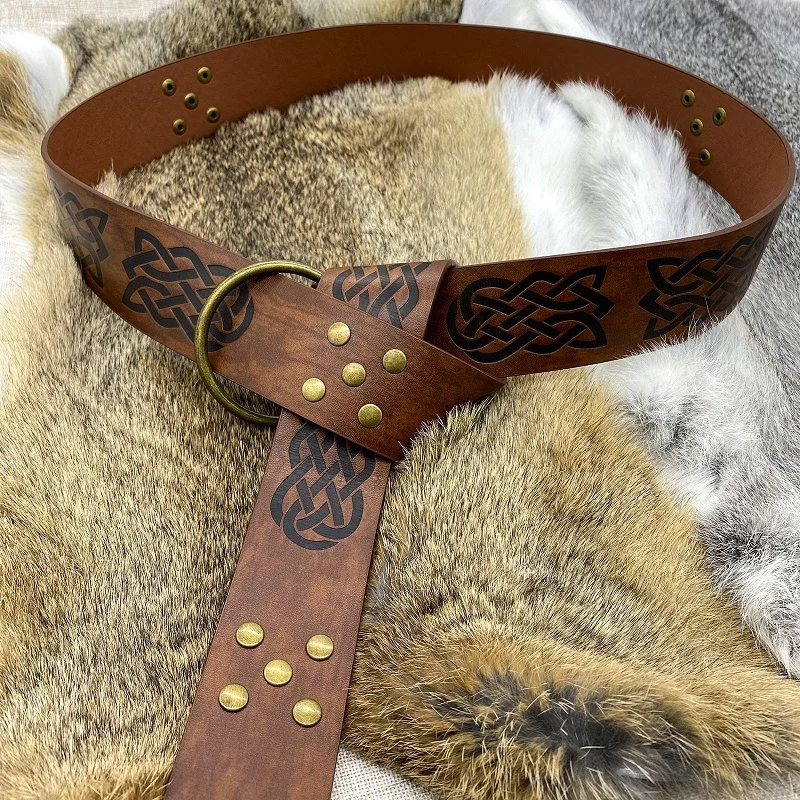 

Medieval Warriors Waist Ring Wrap Belt Larp Costume Parts for Adult Men Viking Knight Leather WaistBand Celtic Buckle Knotted