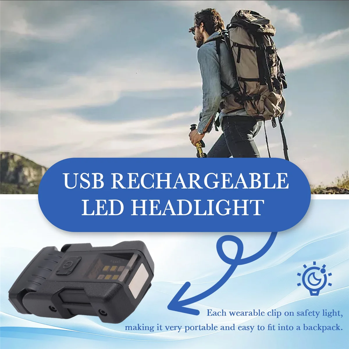 

Уличный фонарь для кемпинга, мини-USB перезаряжаемый светодиодный налобный фонарь, портативный задний фонарь, супер яркий фонарь для кемпинга