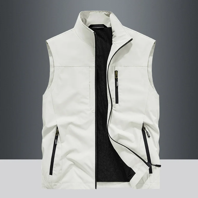 Spring Autumn Stand Collar Multi-Pocket Vest Men's Business Casual Sleeveless Jacket