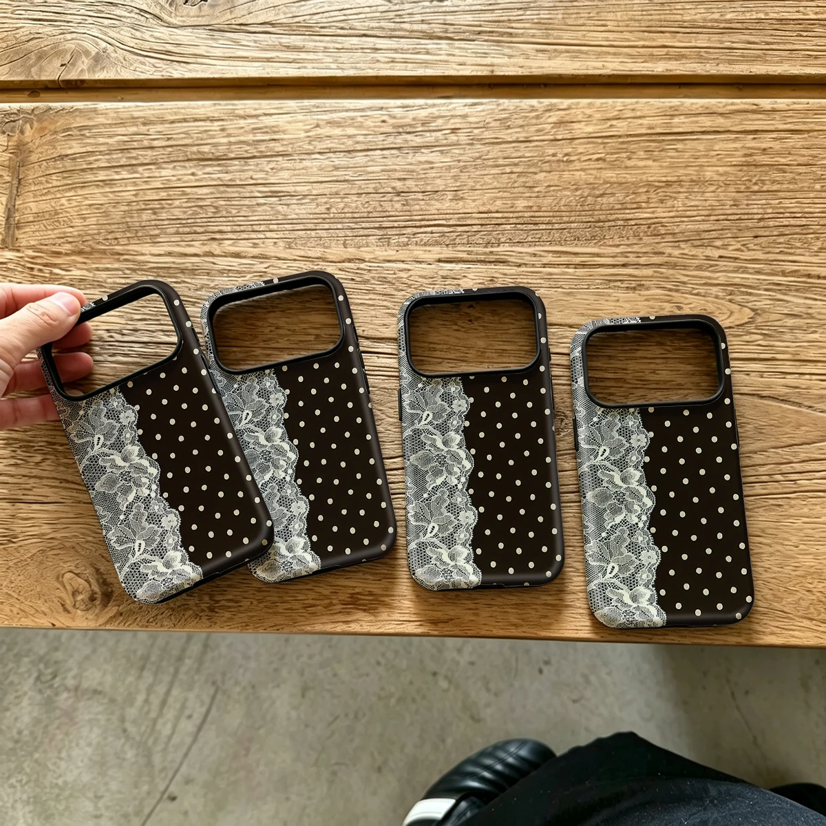 Brown Dots Lace Left Hard Shock-Absorption Phone Case For Samsung Galaxy S26 S25 Ultra S24 S23 Plus 2-in-1 Protective Cover