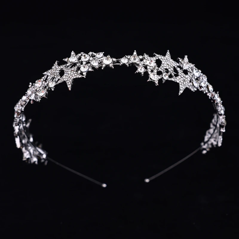 Tiara de corona de estrella de cristal para mujer, diadema de graduación con diamantes de imitación, accesorios para el cabello de boda, joyería, Tiara de corona