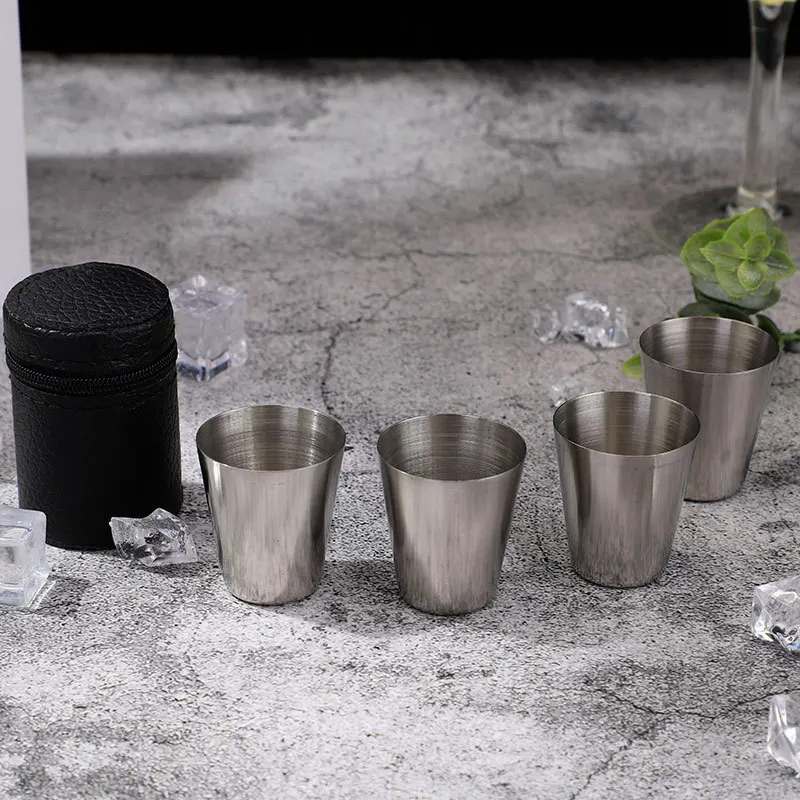 Stainless Steel Shot Glass Set 30ml 70ml 160ml Portable Zipper Bag for Hiking Camping Travel Camping Cooking Set Camping Kitchen