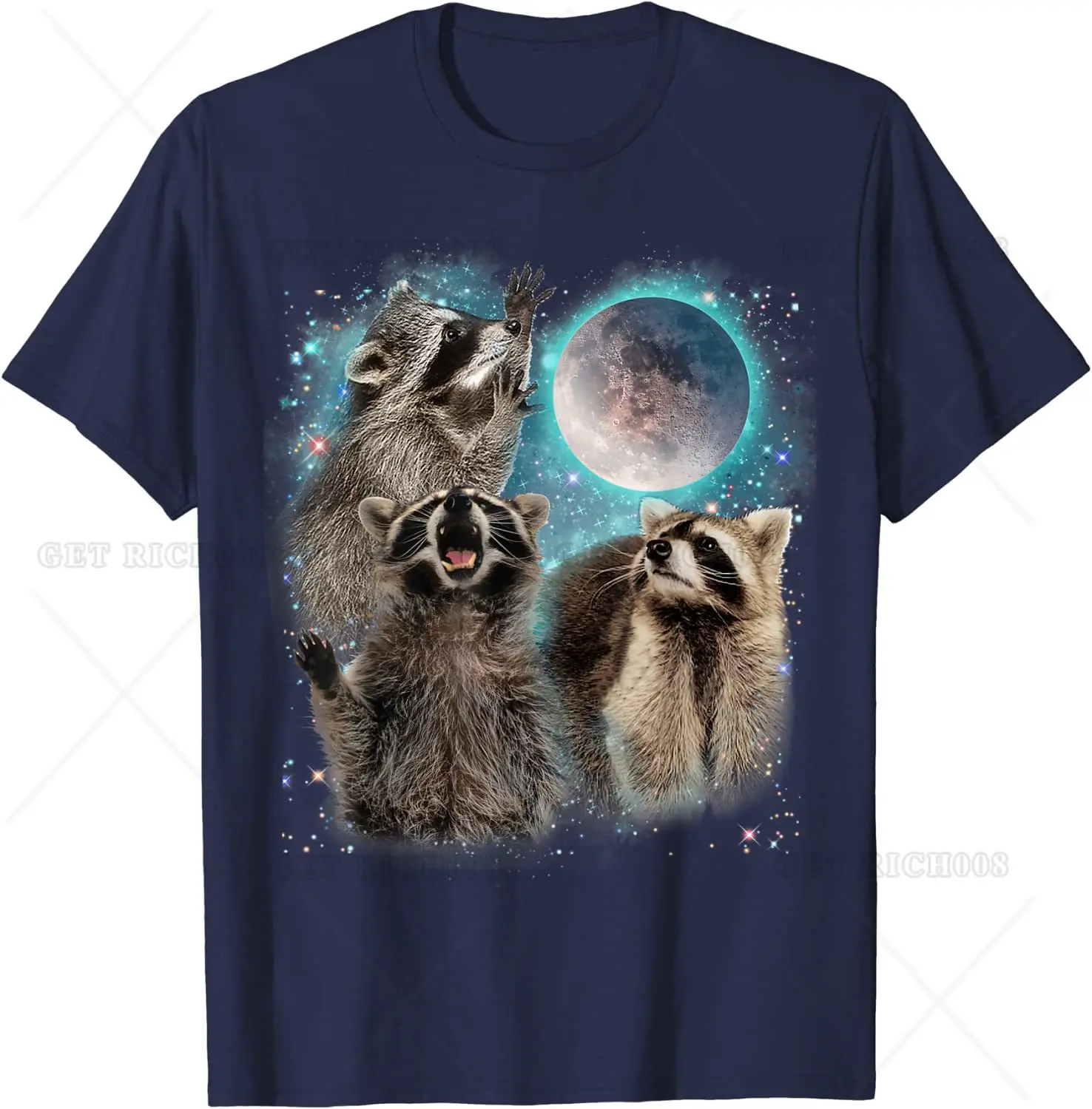 Funny 3 Racoon Moon Howling Raccoon Head Funny for Men Women Kid T-Shirt Casual Cotton Daily  Four Seasons Tees Tshirt