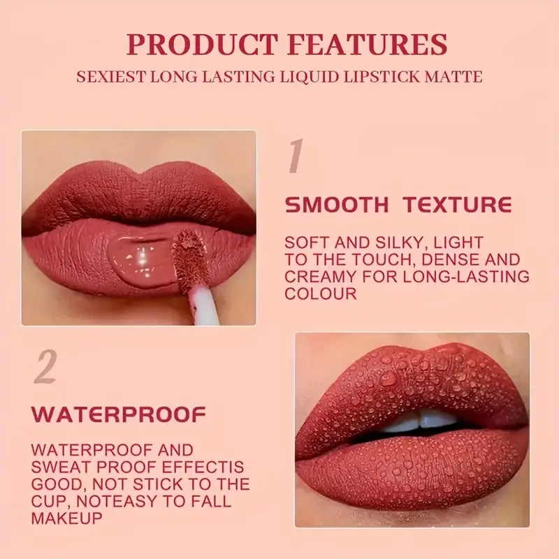 Ensemble de glaçage à lèvres mat longue durée, ne se décolore pas, ensemble de brillant à lèvres résistant à la tasse, rouge à lèvres liquide à base de plantes, idéal pour les Types de peau mixtes, 12 pièces
