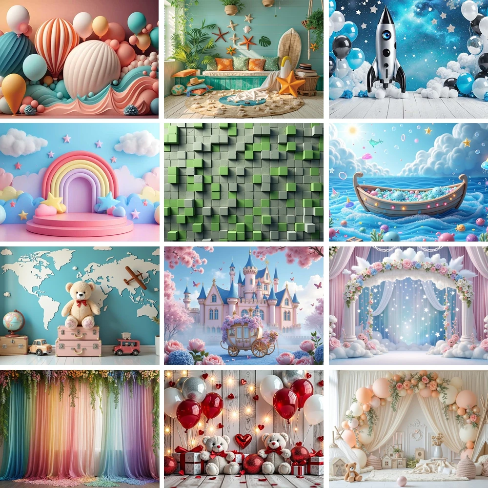 

MOON.QG Baby Shower Birthday Backgrounds For Photographs Castle Graden Rocket Backdrop Baby Gender Reveal Photozone Shooting