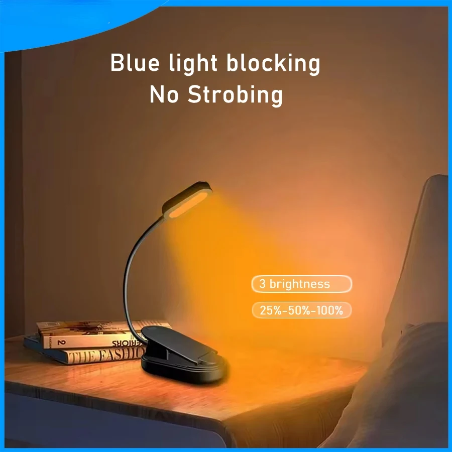 

Amber Book Light for Nighttime Reading Clip-on USB Type-C Rechargeable Led Kindle Light Table Lamp Blue Light Blocking for Kids