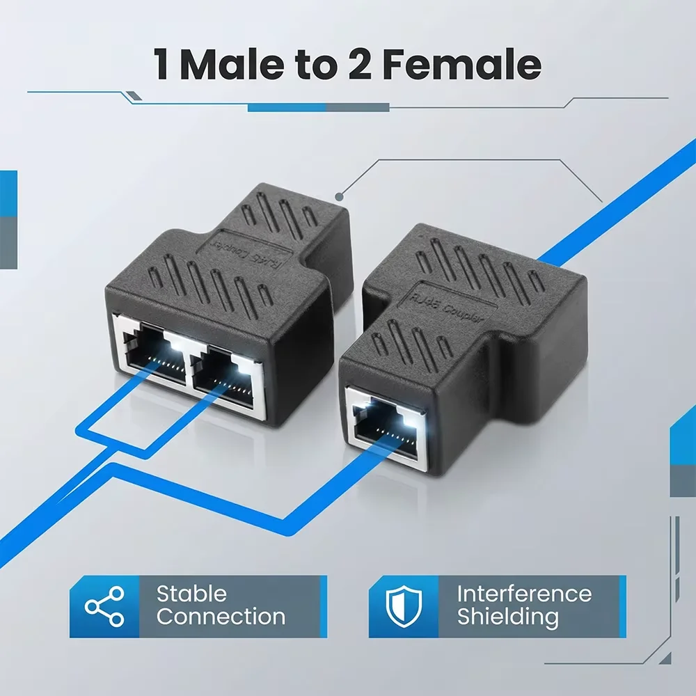 Répartiteur RJ45 1 vers 2, connecteur de câble réseau avec port blindé, connecteur LAN 1000 Mbps Cat6/Cat5e, adapté pour PC, ordinateur portable, boîtier TV
