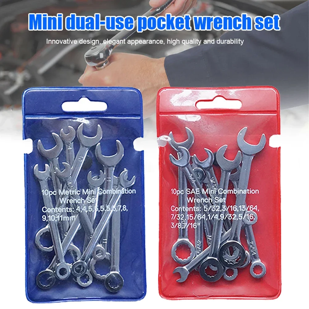 10pcs Combination Spanner Set Small Wrench Metric / Imperial Wrench Set Portable Power Tool Ratchet Wrench Car Repair Tools