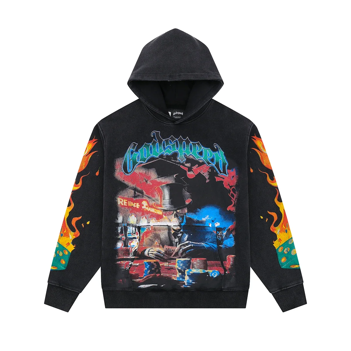 

Front Pocket Letter Print Washed Terry Hooded Hoodies for Men and Women Streetwear Pullover Loose Baggy Casual Sweatshirts