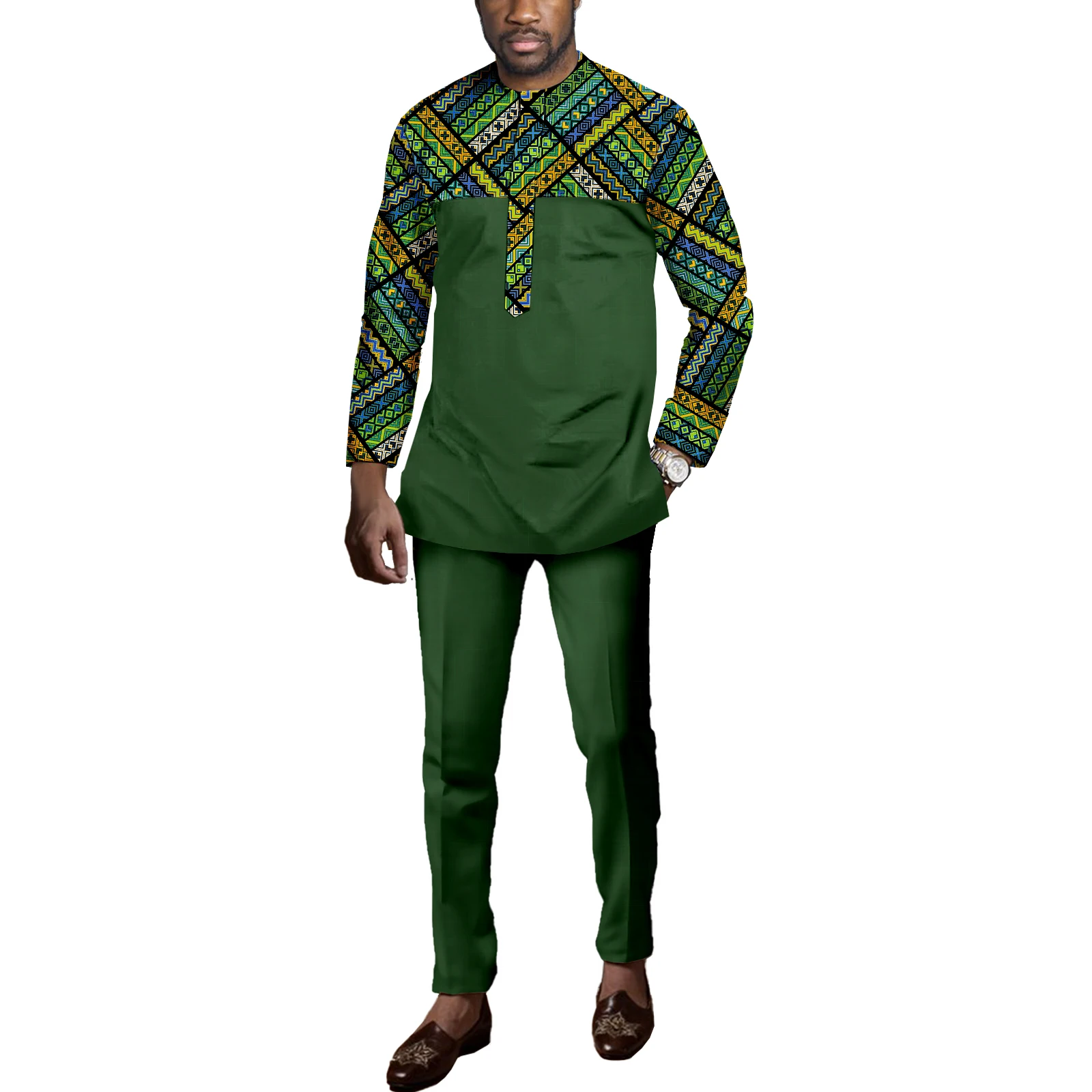 

African Men Long Sleeve Shirt Dashiki Ankara Print Outfits Tribal Tracksuit Bazin Riche Outfits Fashion Casual Tracksuit