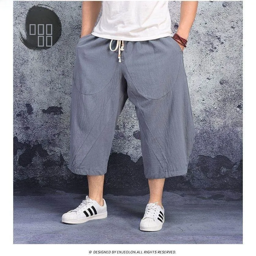 

Летние тонкие хлопковые льняные повседневные свободные брюки Харлан, мужские брюки больших размеров на семи футов, удобные дышащие прямые брюки