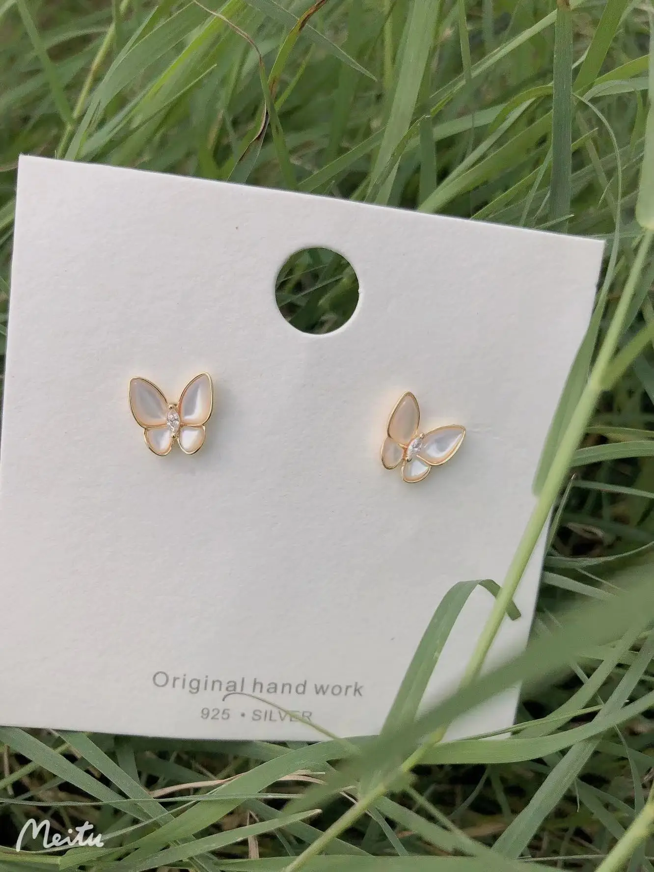 2022New Trendy Mother Of The Shell Earrings Butterfly Brass Unusual Natural Pearl Earring W/9525Silver Needle Stud All Match