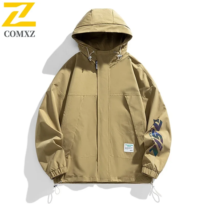 

COMXZ 2025 Мужская уличная ветровка с капюшоном, весна-осень, новое молодежное модное повседневное пальто