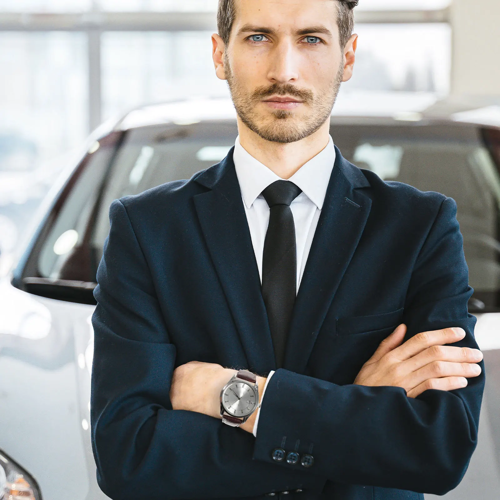 

Men'S Quartz Watch Pu Stainless Steel Band Brown For Men Boys Daily Wear Gift Clock Band Accessory