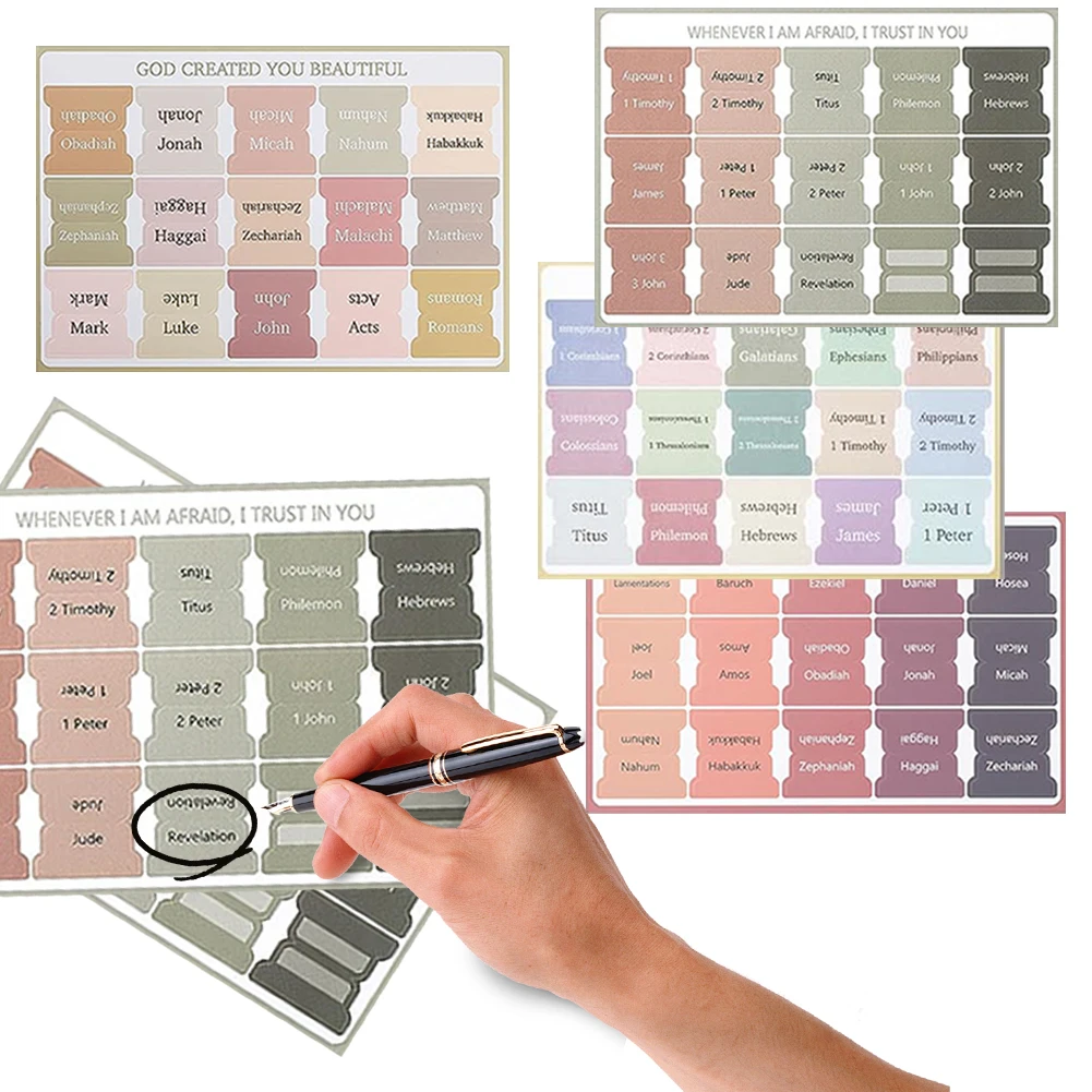 

5 Sheet Self-adhesive Paper Tabs Bookmark Stickers Bible Index Label Sticker Large Print Laminated Bible Tabs for Study Reading