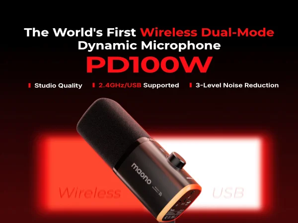 MAONO PD100W Wireless USB Dynamic Microphone Cardioid Microphone with One-Touch Mute Noise Reduction Custom RGB Light Real-Time Monitoring Microphone for PC Gaming Live Streaming Creator Podcast
