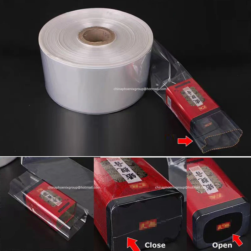 تغليف تغليف بلاستيكي شفاف قابل للانكماش بالحرارة، منظم حقيبة فيلم تغليف بلاستيكي يتقلص الحرارة، عبوة حرارية على لفة #1