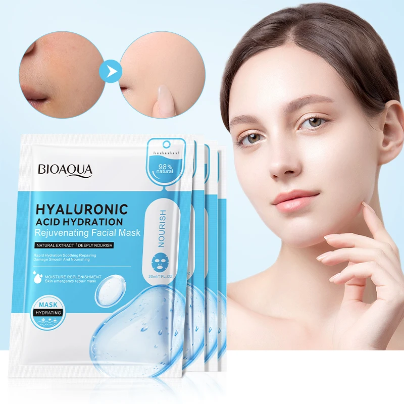 5pcs BIOAQUA Hyaluronic Acid Facial Masks Anti Wrinkles Anti-aging Moisturizing Whitening Face Mask for Face Skin Care Products