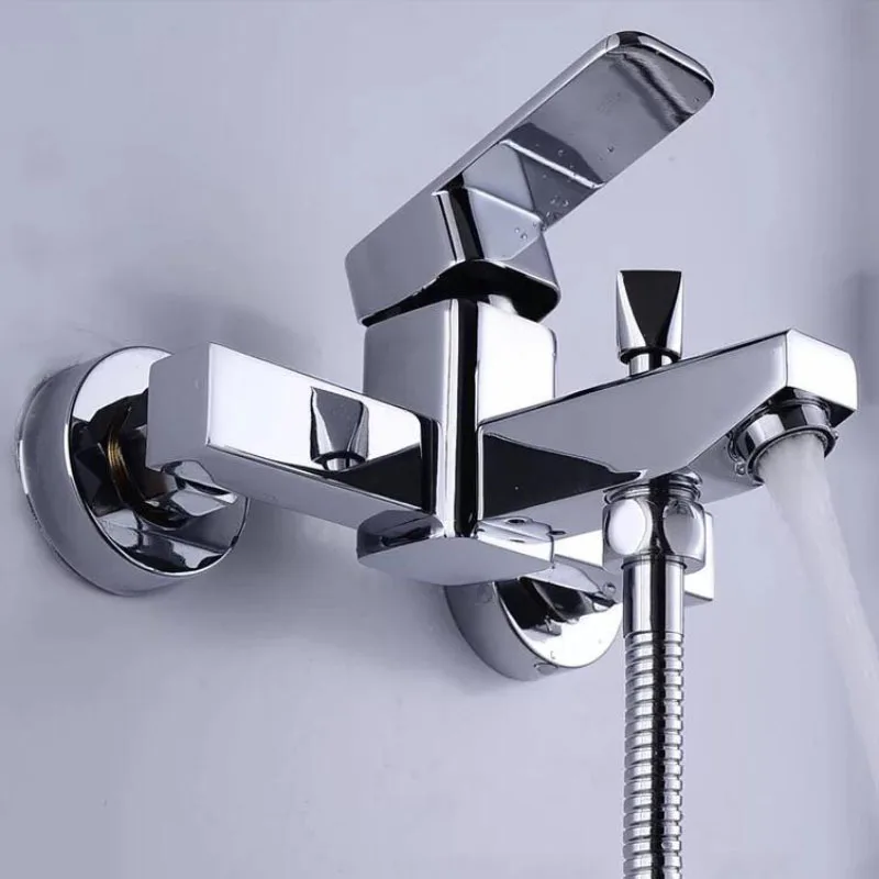 Zinc Alloy Triple Bathtub Faucet Wall Mounted Bathroom Shower Hot And Cold Water Mixing Valve Nozzle Tap Bath Shower Accessories