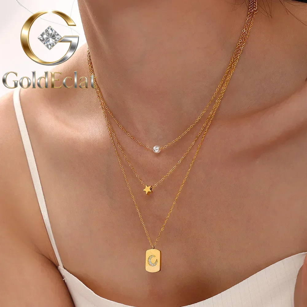 GoldEclat  Star Beads Design Sense 9999 24K Multi-layer Necklace European and American Style Hot Sales Commuter Stacking 18K Rea